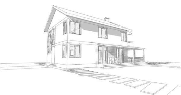 House Architectural Project Sketch Illustration — Stock Photo, Image