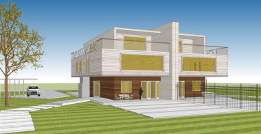 modern çift katlı mimari 3D görüntüleme