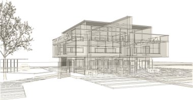 modern çift katlı mimari 3D görüntüleme