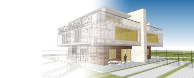 modern çift katlı mimari 3D görüntüleme