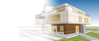 modern çift katlı mimari 3D görüntüleme