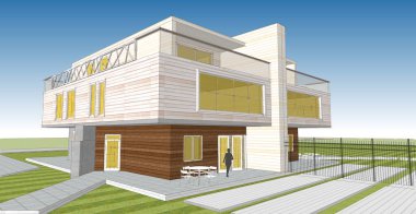 modern çift katlı mimari 3D görüntüleme