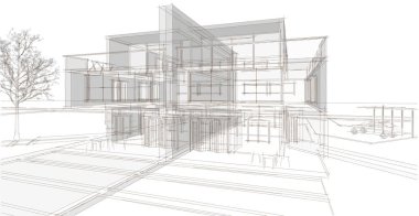 modern çift katlı mimari 3D görüntüleme
