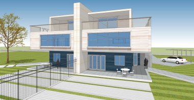 modern çift katlı mimari 3D görüntüleme