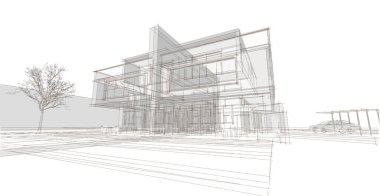 modern çift katlı mimari 3D görüntüleme