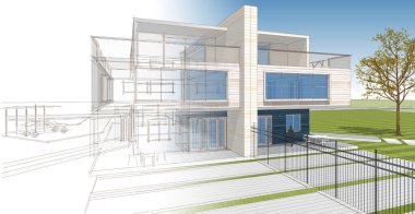 modern çift katlı mimari 3D görüntüleme