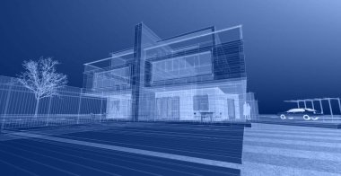 modern çift katlı mimari 3D görüntüleme