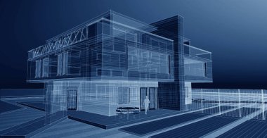 modern çift katlı mimari 3D görüntüleme