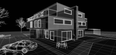 modern çift katlı mimari 3D görüntüleme