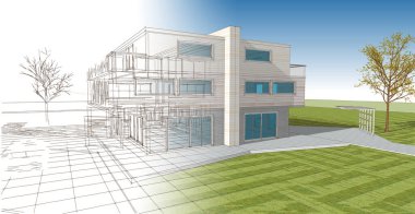 modern çift katlı mimari 3D görüntüleme