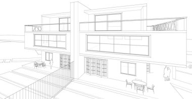 modern çift katlı mimari 3D görüntüleme