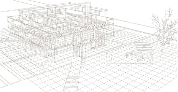 Modern Dubbel Hus Arkitektonisk Rendering — Stockfoto