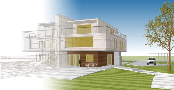 Modern Double House Architectural Rendering — Stock Photo, Image