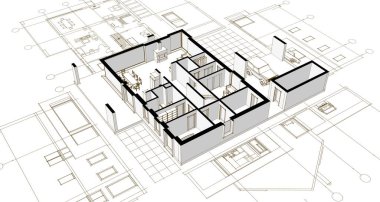 Modern ev çizimi 3d illüstrasyon