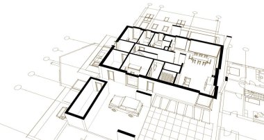 Modern ev çizimi 3d illüstrasyon