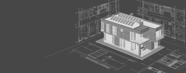 ev mimarisi projesi çizimi 3d illüstrasyon