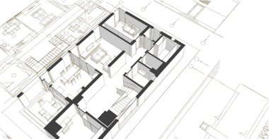 ev mimarisi projesi çizimi 3d illüstrasyon