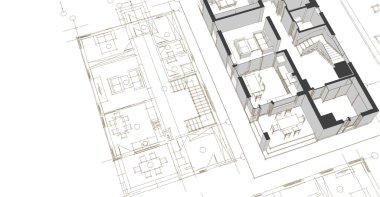 ev mimarisi projesi çizimi 3d illüstrasyon