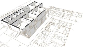 ev mimarisi projesi çizimi 3d illüstrasyon