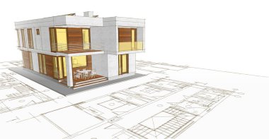 ev mimarisi projesi çizimi 3d illüstrasyon