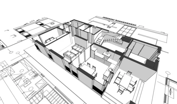 Maison Projet Architectural Croquis Illustration — Photo