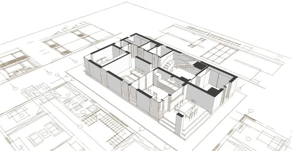 House Architectural Project Sketch Illustration — Stock Photo, Image