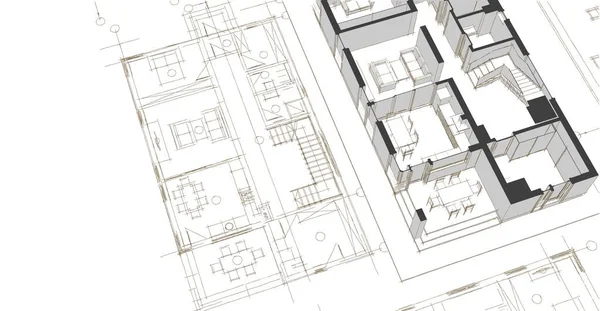 Будинок Архітектурний Проект Ескіз Ілюстрація — стокове фото