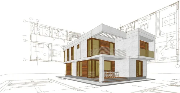 Ház Építészeti Projekt Vázlat Illusztráció — Stock Fotó