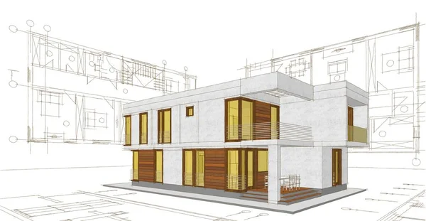 house architectural project sketch 3d illustration