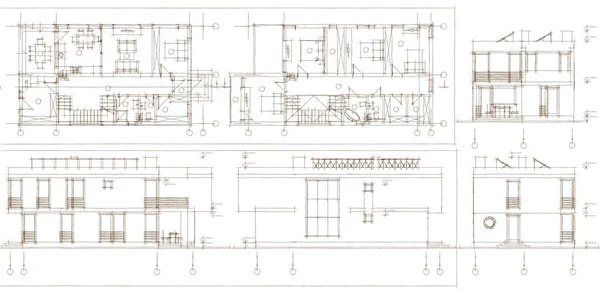 房屋建筑草图3D图解 — 图库照片