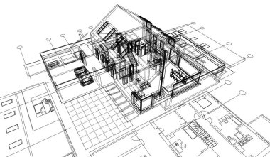 Modern ev çizimi 3d illüstrasyon