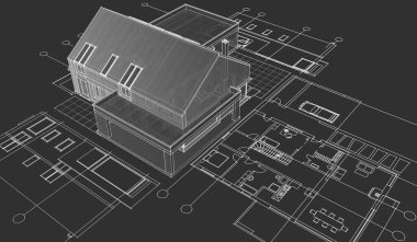 Modern ev çizimi 3d illüstrasyon