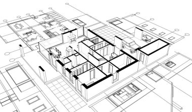 Modern ev çizimi 3d illüstrasyon