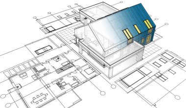 Modern ev çizimi 3d illüstrasyon