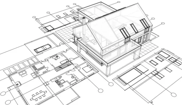 Moderne Hus Skitse Illustration - Stock-foto