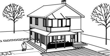 ev mimarisi çizimi 3d illüstrasyon