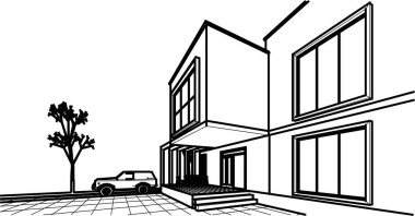 ev mimarisi çizimi 3d illüstrasyon