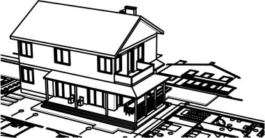 ev mimarisi çizimi 3d illüstrasyon