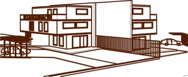 ev mimarisi çizimi 3d illüstrasyon