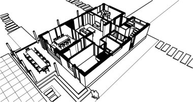 ev mimarisi çizimi 3d illüstrasyon