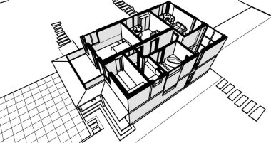 ev mimarisi çizimi 3d illüstrasyon