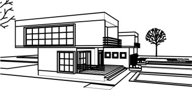Kasaba mimarisi çizimi 3D illüstrasyon