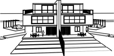 Kasaba mimarisi çizimi 3D illüstrasyon