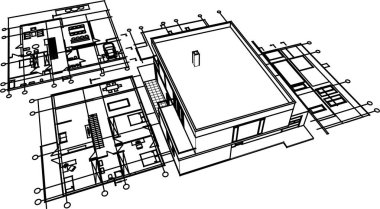 Kasaba mimarisi çizimi 3D illüstrasyon
