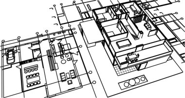 Kasaba mimarisi çizimi 3D illüstrasyon