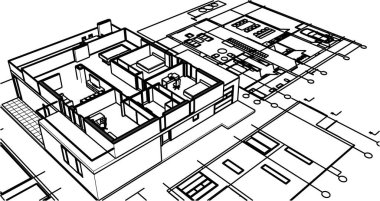 Kasaba mimarisi çizimi 3D illüstrasyon