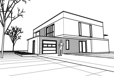 Kasaba mimarisi çizimi 3D illüstrasyon