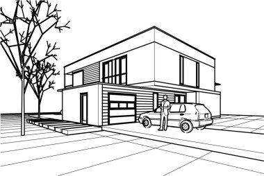 Kasaba mimarisi çizimi 3D illüstrasyon