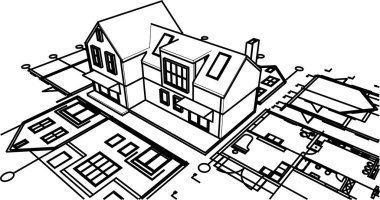 Kasaba mimarisi çizimi 3D illüstrasyon