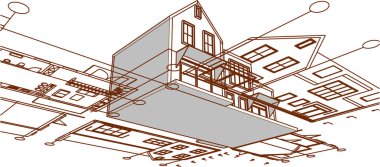 Kasaba mimarisi çizimi 3D illüstrasyon